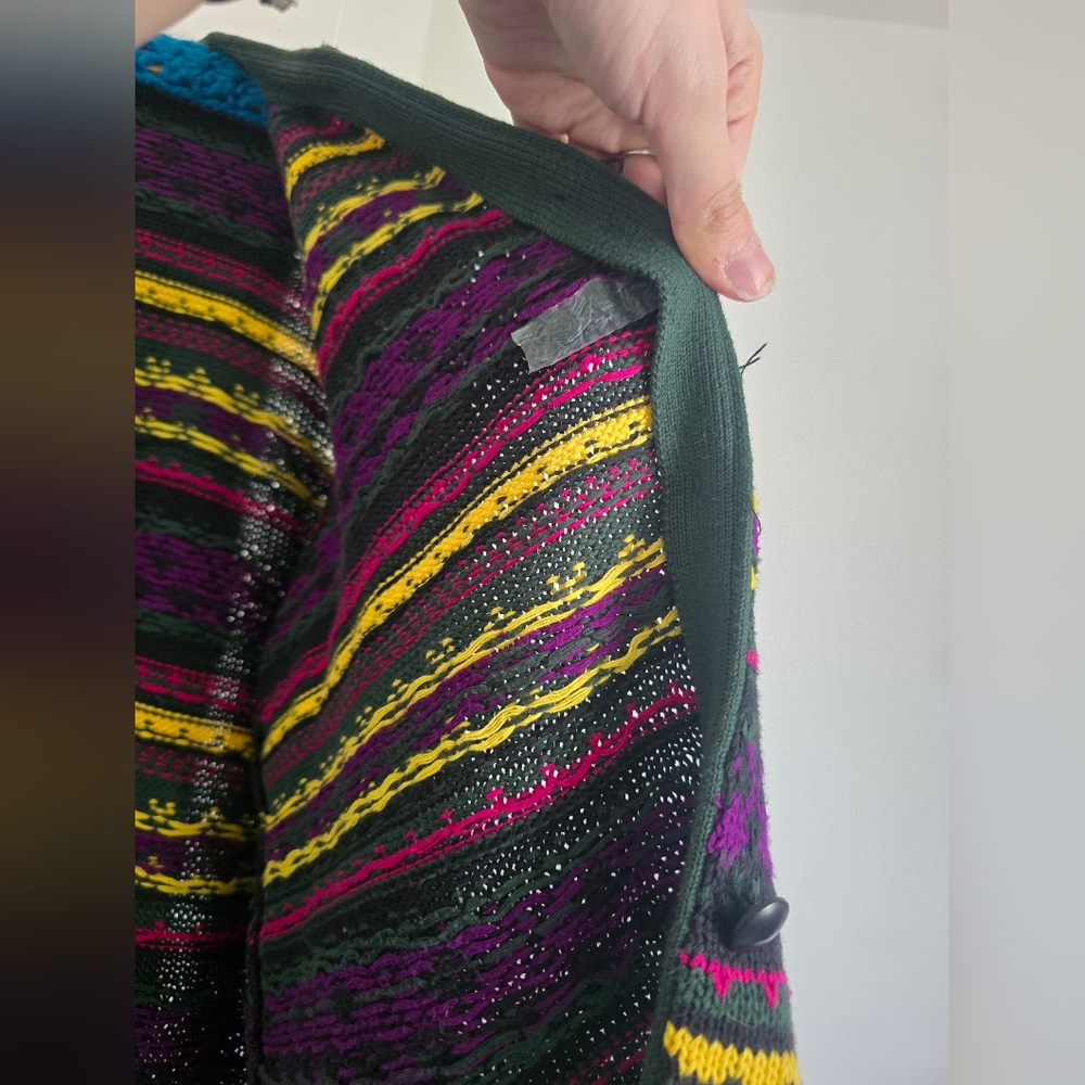 Vintage Benetton Cardigan 90s Colorful Knit Sweater Made in Italy Size M - Picture 11 of 15